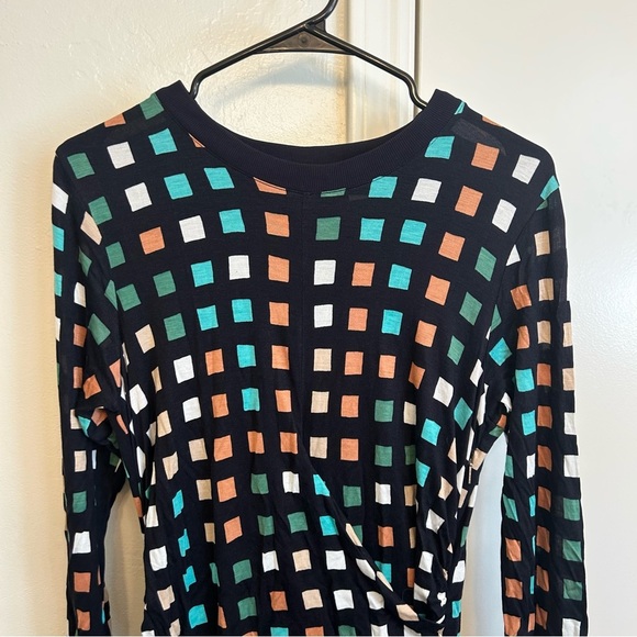 Boss Hugo Boss Esetta Ruched Dress Small Geometric Square Print Midi Long Sleeve - Picture 5 of 12